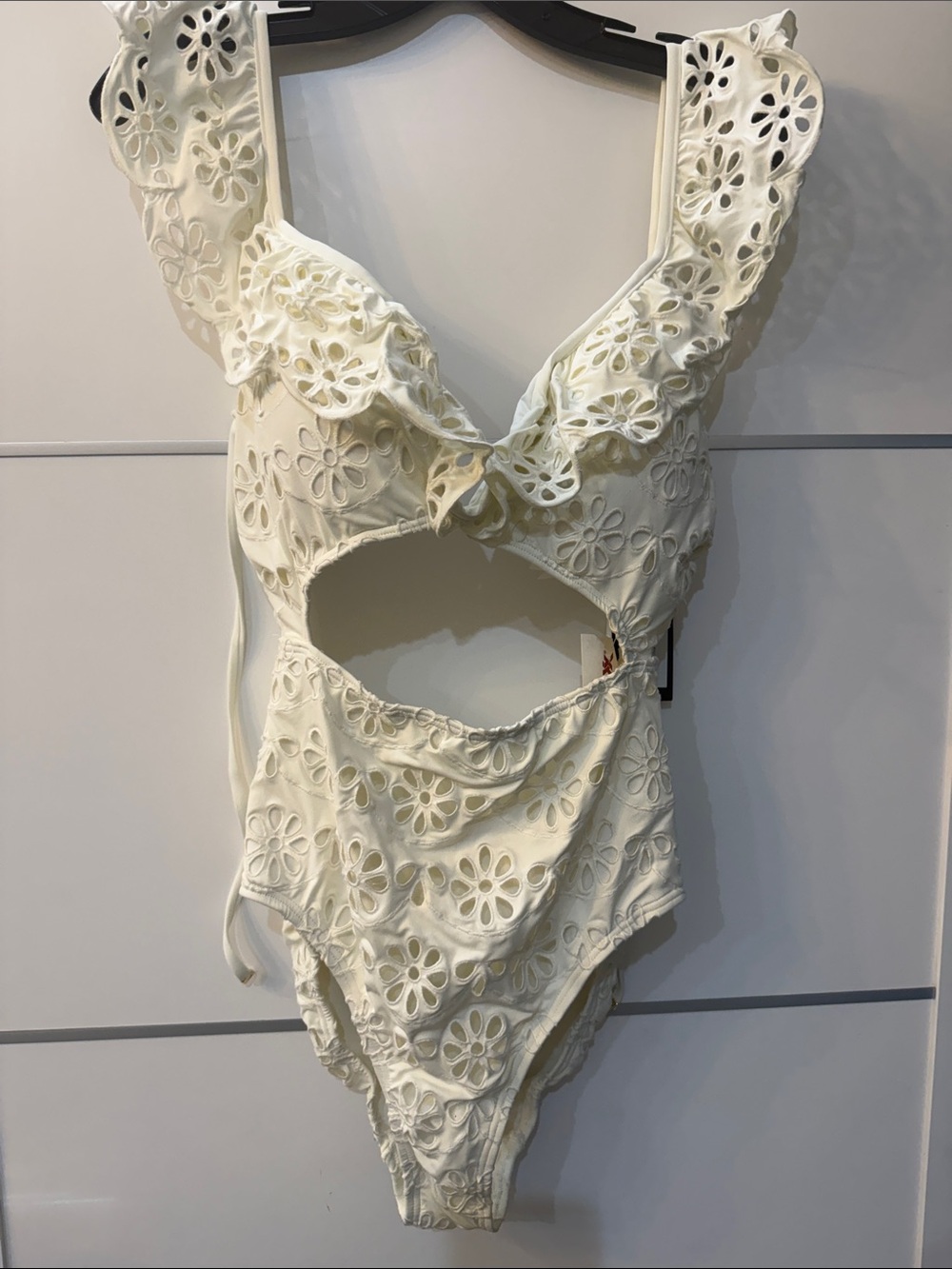 White Eyelet Cutout One Piece Swimsuit